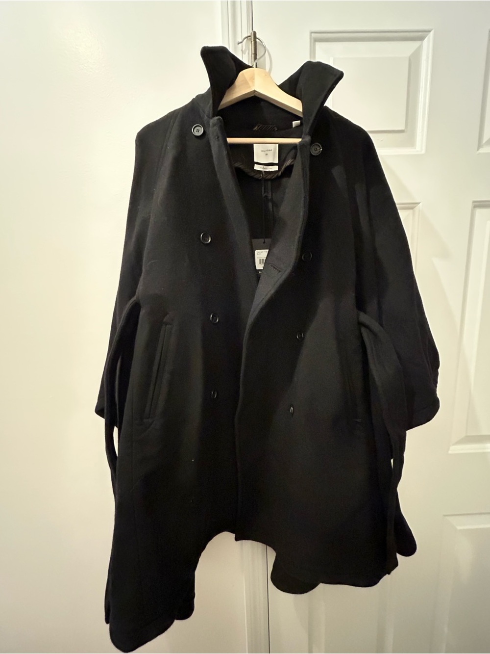 NWT Black Wool Billy Reid Cape Peacoat